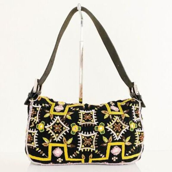 Fendi Mamma Baguette Beaded Fringe Shoulder Bag Bucket Hand Bag FF - Picture 3 of 14